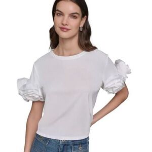KARL LAGERFELD PARIS 3-D Floral Sleeve Women's White Top Size large NWT